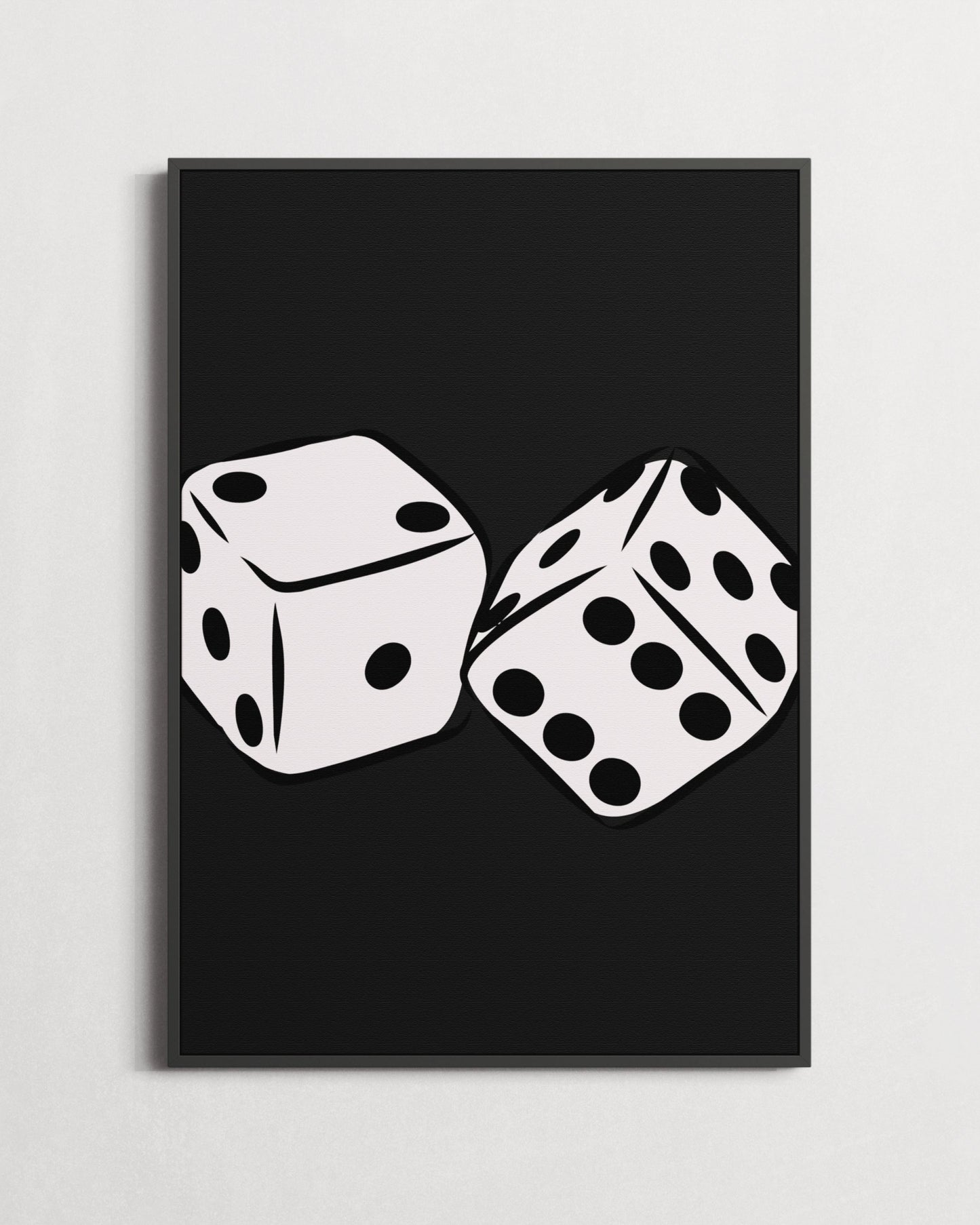 Two white dice on a black background