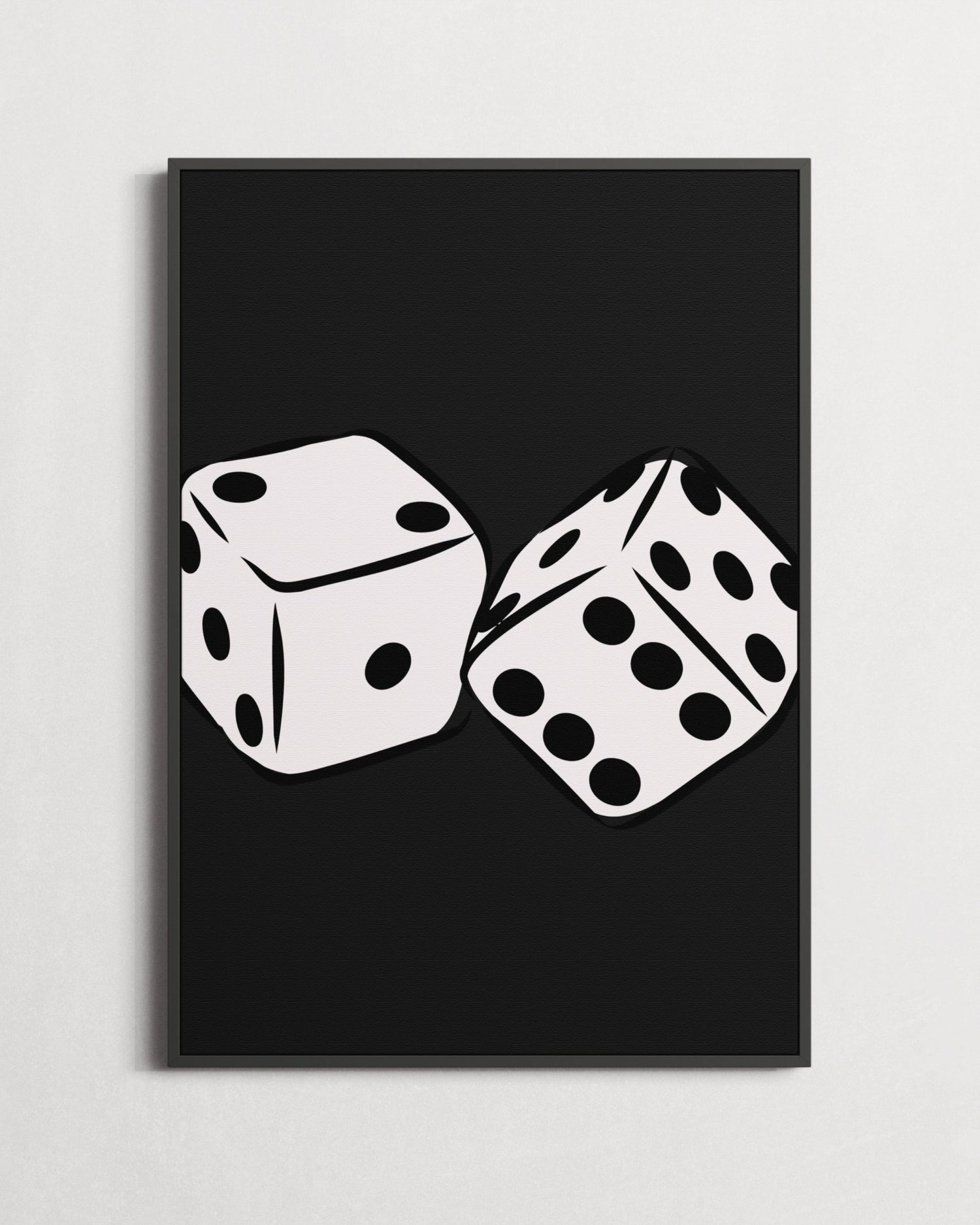 Two white dice on a black background