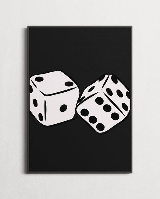 Two white dice on a black background