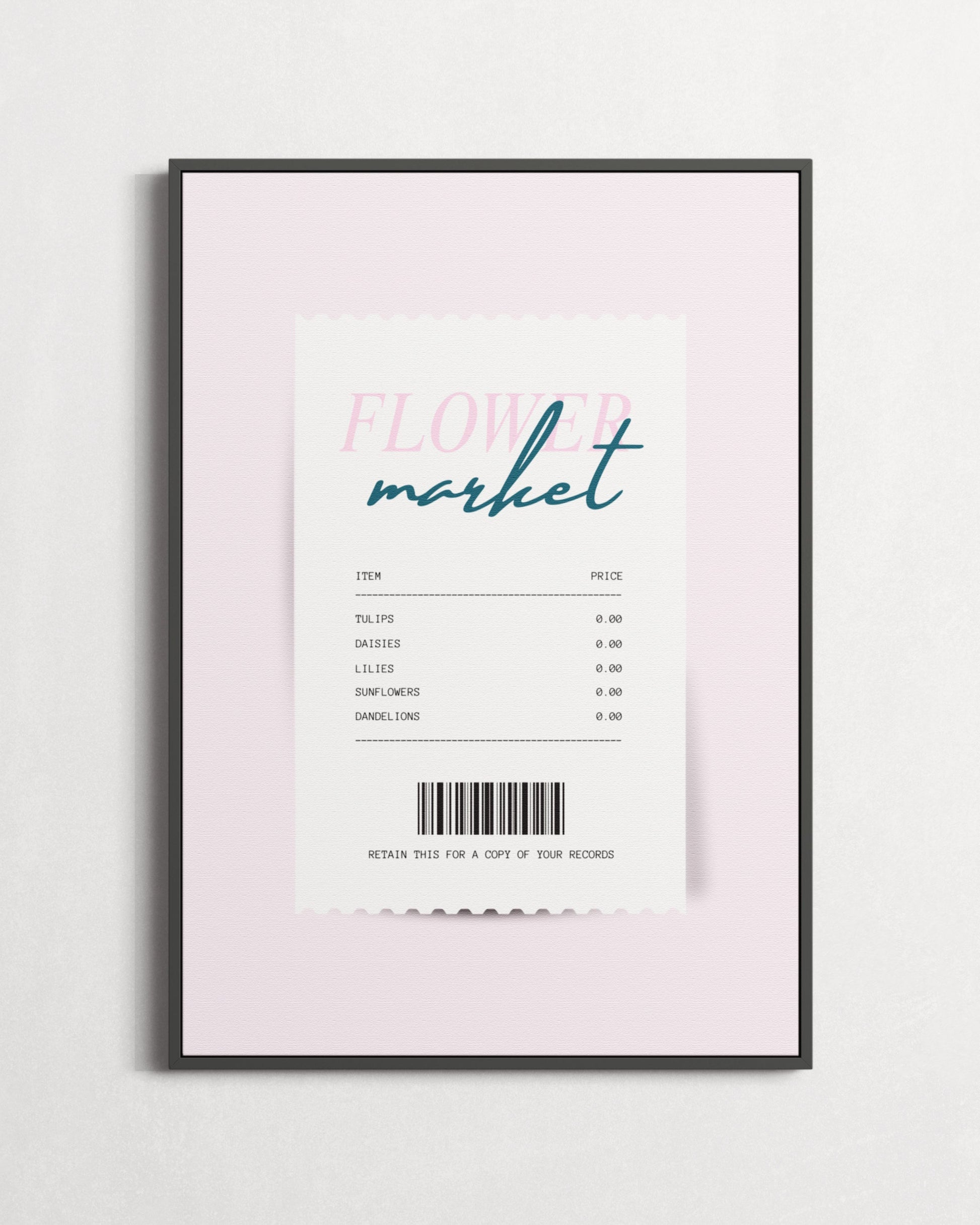 Framed poster with 'Flour Market' text on a light pink background