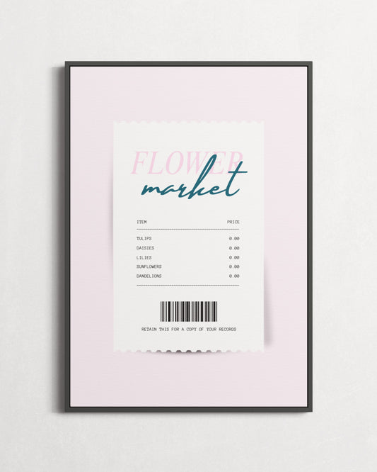 Framed poster with 'Flour Market' text on a light pink background