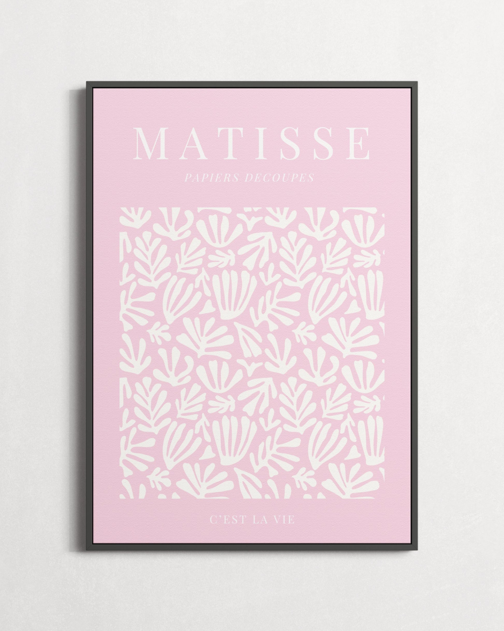 Framed artwork with 'Matisse' text on a pink background