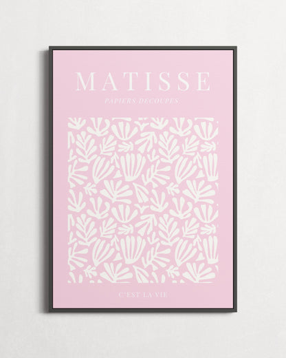 Framed artwork with 'Matisse' text on a pink background
