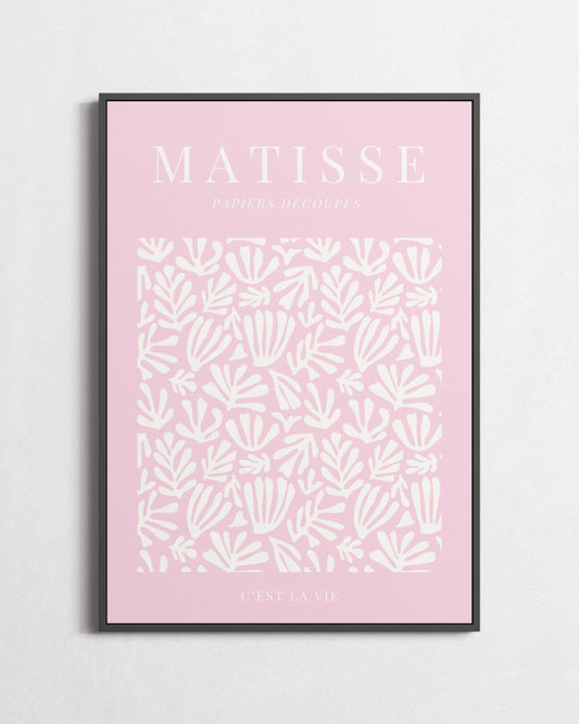 Framed artwork with 'Matisse' text on a pink background